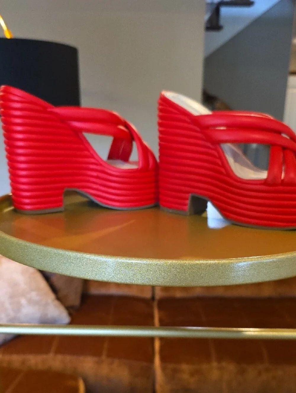 Jessica Simpson Red Platform Slide Sandals - Women's Chunky Heel